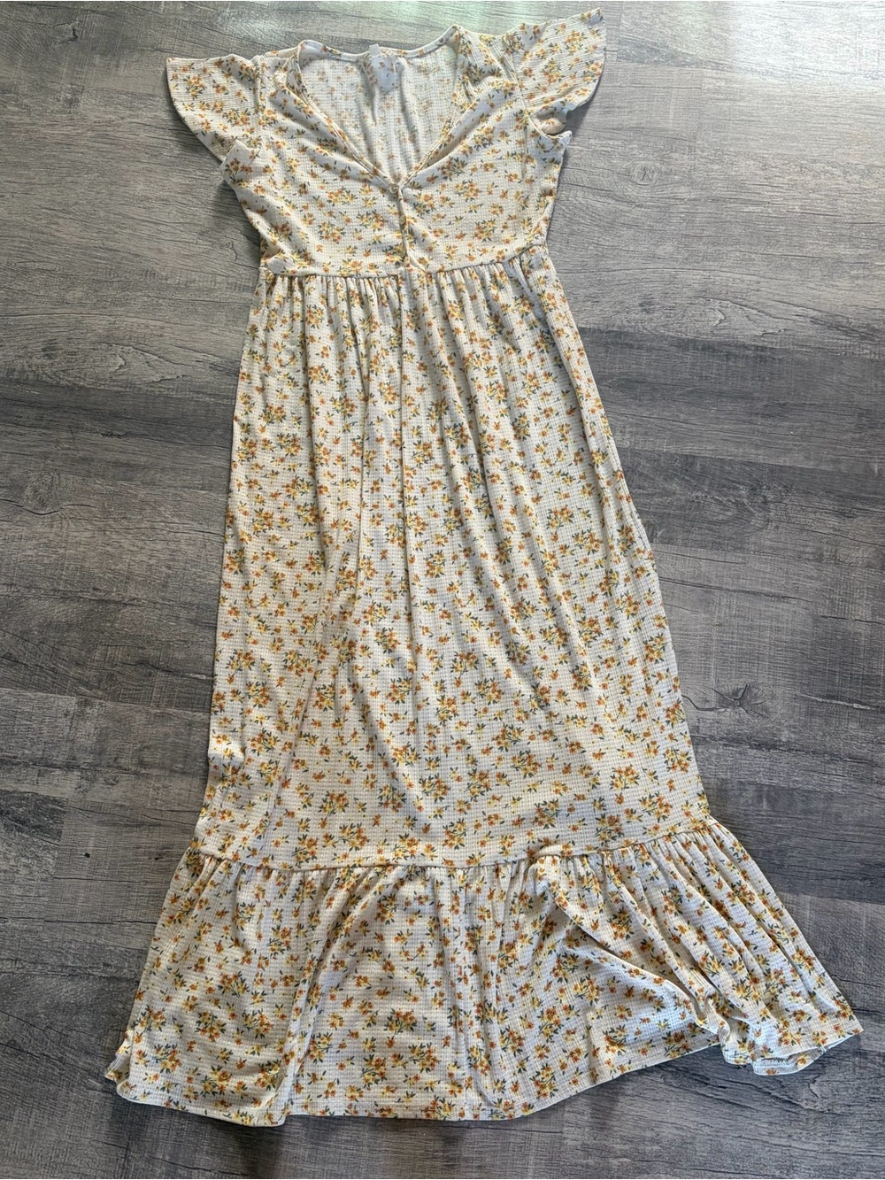 Floral Ruffle Maxi Dress - Cream and Yellow